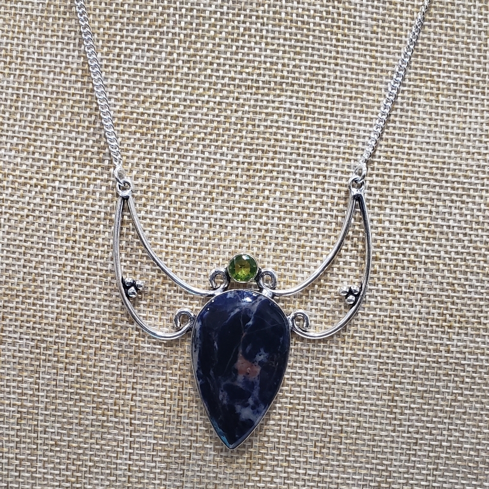Handmade Sodalite Peridot 925 Pendant Necklace